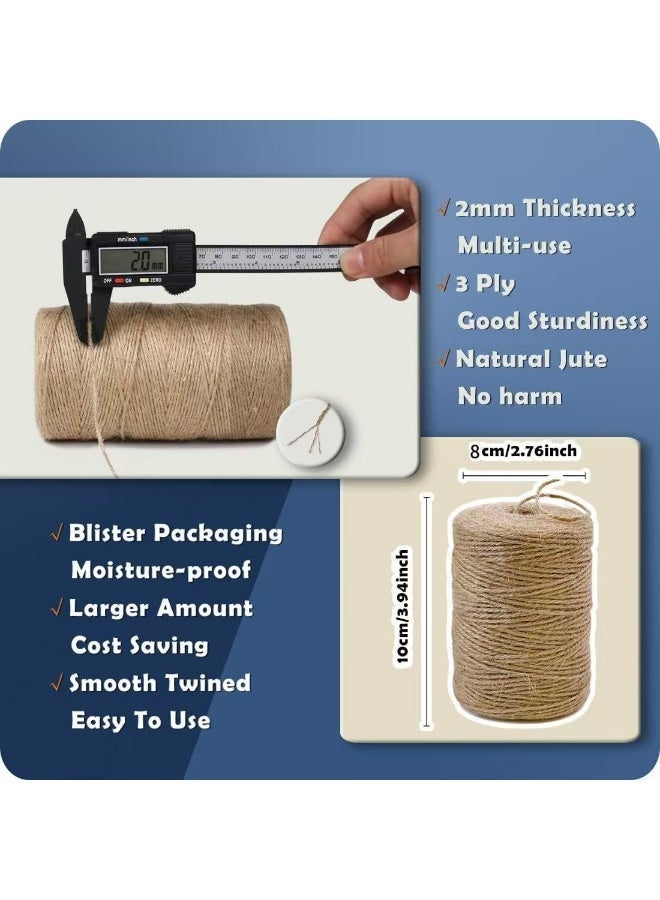 JOSQUEWNN Natural Gift Wrap Ribbons Twine Jute Twine 200m Long Twine String for Crafts Gift Wrapping Packing Gardening Crochet Knitting Macrame Decor (Brown 2mm×200m) - Image 2